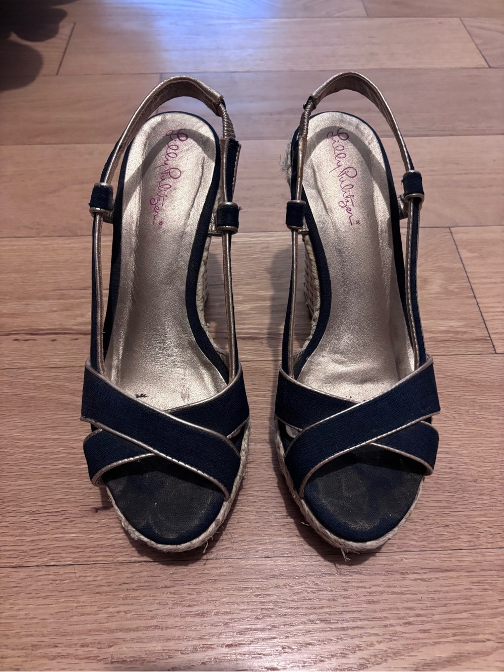 Lilly Pulitzer Peep-Toe Navy Espadrille Wedge Sandals - Sea Breeze Collection